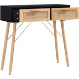 Konzolni stol crni 80x30x75 cm od borovine i prirodnog ratana | shoptok.hr