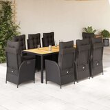vidaXL Vrtna jedilna garnitura 9-delna z blazinami črn poli ratan, (21146442) | Shoptok.si