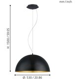 Eglo Gaetano 1 visilica/1, e27, prom 530, crna/zlatna | shoptok.hr