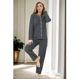 Dewberry U5515 Womens Long Sleeve Pyjama Set-ANTHRACITE