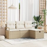 vidaXL 4-delni vrtni kavč set z blazinami Bež Poli Ratan | Shoptok.si