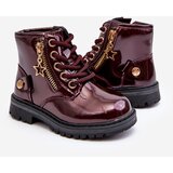 EVENTO Burgundy Patent Leather Zip-Up Ankle Boots Felori | Shoptok.si
