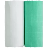 T-TOMI Komplet 2 bombažnih brisač v beli in zeleni barvi Tetra, 90 x 100 cm