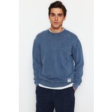 Trendyol Indigo Men's Limited Edition Basic Relaxed Fit Sweatshirt with an Old/Faded Effect 100% Cotton.