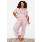 Trendyol Curve Pink Buttoned Floral Pattern Knitted Pajamas Set Cene