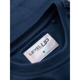 Ombre Men's cotton U-neck longsleeve with piping and chest print - dark blue | Shoptok.si