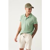 Avva Men's Aqua Green 100% Cotton Woven Detail Standard Fit Regular Fit Polo Neck T-shirt Cene