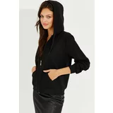 Cool & Sexy Women's Black Zippered Hooded Sweat Jacket DY705