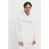 Hugo Bombažen pulover moška, bež barva, s kapuco