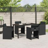 vidaXL 5-delni vrtni jedilni set z blazinami črni poli ratan | Shoptok.si