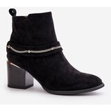 Boto Warm Women's Ankle Boots On Heel With Chain Eco Suede Black Hanalen | Shoptok.si