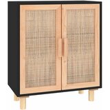  Komoda crna 60 x 30 x 70 cm masivna borovina i prirodni ratan | shoptok.hr