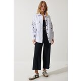  Women's White Star Embroidered Oversize Shirt Jacket | Eponuda.ba
