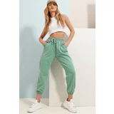 Trend Alaçatı Stili Women's Mint Elastic Two Thread Sweatpants
