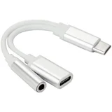 audio adapter-konverter USB C na USB C + 3.5mm (m/ž-ž) (Beli)