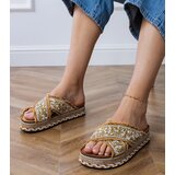  Beige flip-flops with rhinestones on straps Kelara Cene