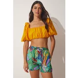 Happiness İstanbul Women's Orange Green High Waist Summer Viscose Shorts