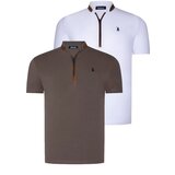 Dewberry DUAL SET T8571 ZIPPER MENS T-SHIRT-WHITE-KHAKI Cijene
