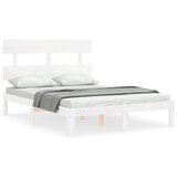 The Living Store Posteljni okvir z vzglavjem bel trden les - Posteljni Okvir, (21525315) | Shoptok.si