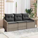 vidaXL 3-delni vrtni jedilni set z blazinami sivega poli ratana | Shoptok.si