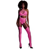 Ouch! Glow in the Dark Two Piece with Crop Top and Stockings Neon Pink XL-4XL Cene