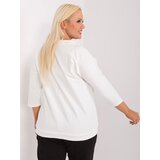 Fashion Hunters Ecru women's plus size blouse with pocket and drawstrings Cene