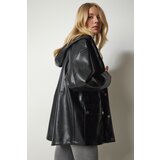  Women's Black Hooded Pocket Faux Leather Coat | Eponuda.ba