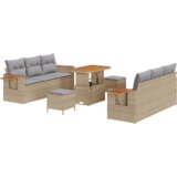 vidaXL 9-delni vrtni kavč set z blazinami, bež poli ratan, akacija | Shoptok.si