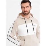 Ombre Men's cotton hoodie with contrasting elements - beige | ePonuda.com