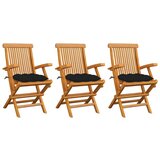 Maison Chic Vrtni stoli - Stol za vrt s črnimi blazinami 3 kosi trdna tikovina JS1929, (21878744) | Shoptok.si