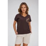 Marisse Brown Cotton T-Shirt With Decorative Pocket Cene
