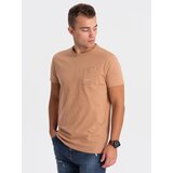Ombre Men's cotton t-shirt with pocket - light brown Cijene
