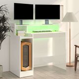 vidaXL Pisalna miza z LED lučmi visok sijaj bela 97x45x90 cm kons. les | Shoptok.si