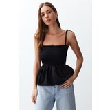 Trendyol Black Cotton Poplin Detailed Strap Flexible Knitted Blouse Cene