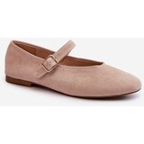 Boto Beige Buckled Faux Suede Ballerina Flats Anlofi | shoptok.hr