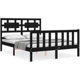 The Living Store Posteljni okvir z vzglavjem črn 140x190 cm trden les - Posteljni Okvir, (21529029) | Shoptok.si