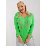 Fashion Hunters Light green women's blouse plus size 3/4 sleeve Cene