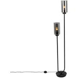Smart vloerlamp zwart met smoke glas 2-lichts incl. 2 Wifi ST64 - Laura