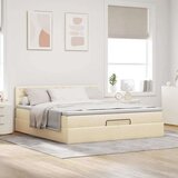 vidaXL Otomanski posteljni okvir z vzmetnico krem 200x200 cm blago, (21670802) | Shoptok.si