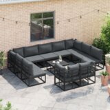  Vrtna sedežna garnitura z blazino 12 pcs Črna Aluminij - - črna - 117.8 - 70 x 70 x 32 cm - | Shoptok.si