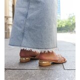 Gemre Ulma beige low-heeled sandals embellished with rhinestones | Shoptok.si