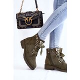 Boto Suede insulated boots with a zipper with pearls Green Raiso | ePonuda.com