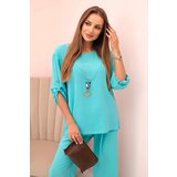 Kesi Włoski Women's set with a blouse with a necklace and wide pants mint Cijene