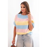 Kesi Włoski Women's striped short-sleeve sweater made of wool yellow + blue Cijene