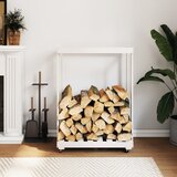 vidaXL Držalo za polena s kolesi belo 76,5x40x108 cm trdna borovina Cene