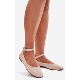 Boto Eco Suede Ballet Flats With Strap And Buckle Beige Deomira | Shoptok.si