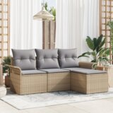  4-delni vrtni kavč set z blazinami Bež Poli ratan | Shoptok.si