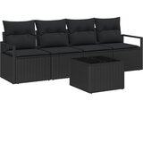 vidaXL 5-komadni Vrtni Sofa Set s Jastucima Crni Poli Ratan, 2-sjedalo Vrtni Sofa s Jastucima Crni Poli Ratan Cijene