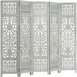 vidaXL Ročno izrezljan paravan 5-delni siv 200x165 cm trden mangov les | Shoptok.si