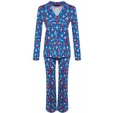 Trendyol Blue Single Jersey Knitted Christmas Theme Shirt-Pants Pajama Set Cene